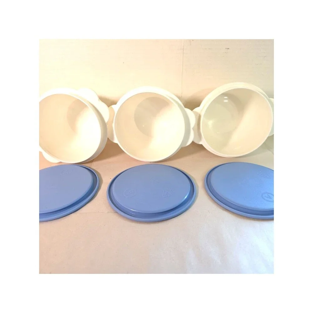 Tupperware Butterfly Bowl Set of 3 White #2513 One Touch Blue Seals 700ml
